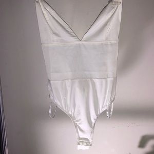 White satin top bodysuit